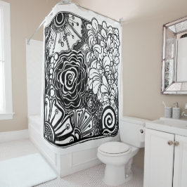 Tekening met zwarte en witte flens douchegordijn