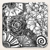 Tekening met zwarte en witte flens kartonnen onderzetters (Voorkant)