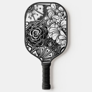 Tekening met zwarte en witte flens pickleball paddle