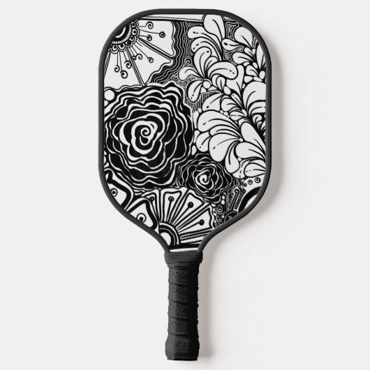 Tekening met zwarte en witte flens pickleball paddle (Achterkant)