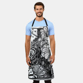 Tekening met zwarte en witte flens schort (Gedragen)