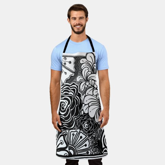 Tekening met zwarte en witte flens schort (Gedragen)