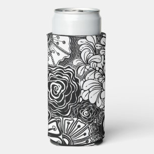 Tekening met zwarte en witte flens seltzer blikjeskoeler