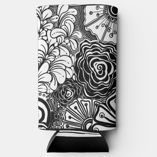 Tekening met zwarte en witte flens seltzer blikjeskoeler (Voorkant)