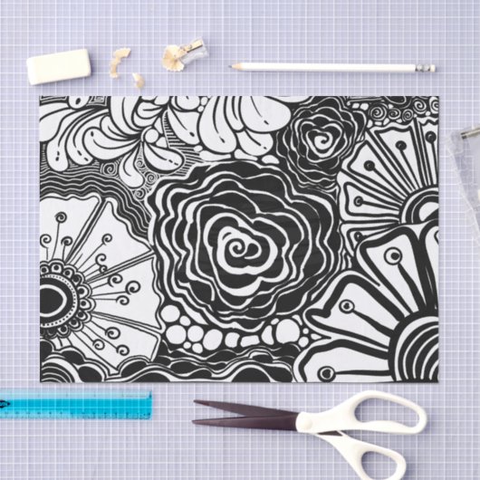 Tekening met zwarte en witte flens tissuepapier (Craft)