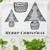 Tekening met zwarte en witte kerstboom theedoek (Gevouwen)