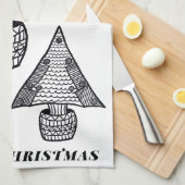 Tekening met zwarte en witte kerstboom theedoek (Quarter Fold)