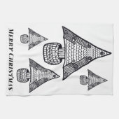 Tekening met zwarte en witte kerstboom theedoek (Horizontaal)