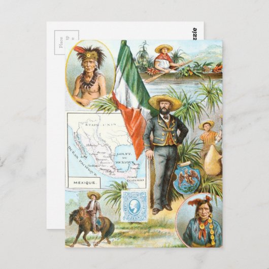  tekening: Mexico Collage Briefkaart (Voorkant / Achterkant)