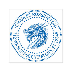 Tekening naam terugkeeradres drakenkop  zelfinktende stempel