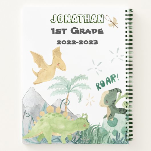 Tekening op basis van cute dinosaur School-brede r Notitieboek (Achterkant)