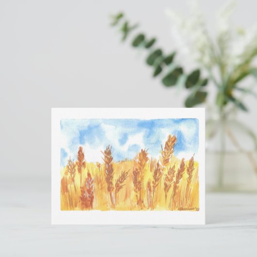 Tekening originele Waterverf Oekraïne Wheat Field Briefkaart (Staand voorkant)