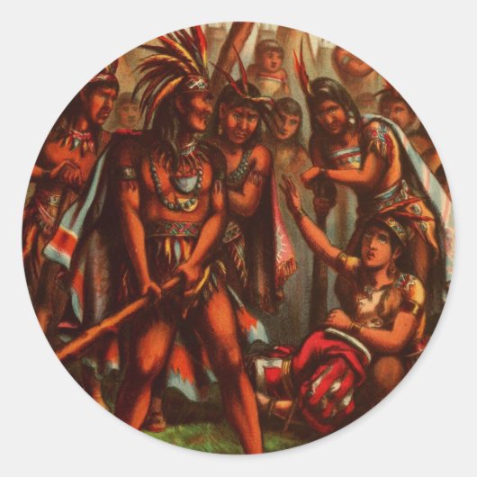  tekening: Pocahontas, de Indiase prinses Ronde Sticker (Voorkant)