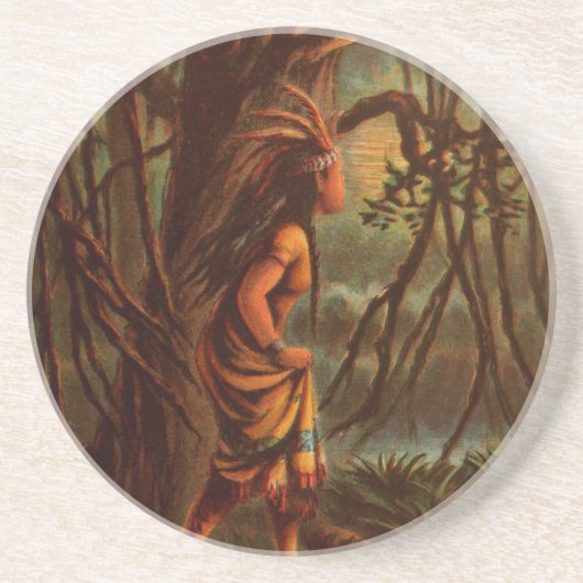  tekening: Pocahontas, de Indiase prinses Zandsteen Onderzetter (Voorkant)