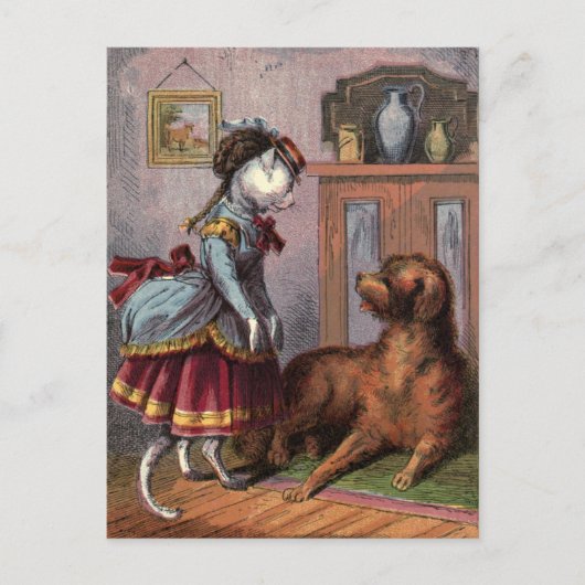  tekening: Puss in volledige kleding Briefkaart (Voorkant)