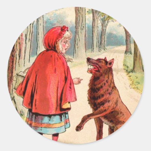  tekening: Red Riding Hood en de Wolf Ronde Sticker (Voorkant)