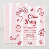 Tekening Rood Roze Baby Items Ciao Baby Baby showe Kaart (Voorkant / Achterkant)
