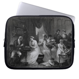 Tekening Room Scene, van 'The Social Day' door Pet Laptop Sleeve