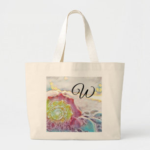 tekening roze gele zeeslag grote tote bag