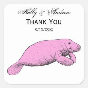  tekening roze vierkante sticker
