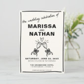 Tekening samen Champagne foto bruiloft uitnodiging (Staand voorkant)