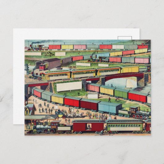 Tekening treinstation briefkaart (Voorkant / Achterkant)