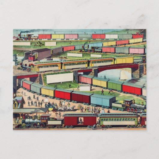 Tekening  treinstation briefkaart (Voorkant)