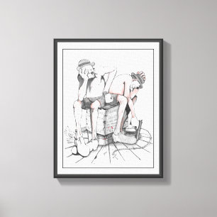 Tekening, twee clowns bewaken T.N.T Canvas Afdruk