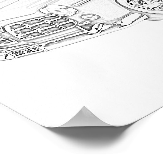 Tekening van 1955 Chrysler 300-potlood, zwart-wit Poster (Hoek)