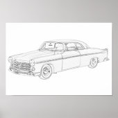 Tekening van 1955 Chrysler 300-potlood, zwart-wit Poster (Voorkant)