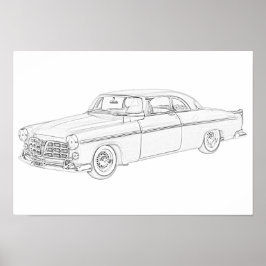 Tekening van 1955 Chrysler 300-potlood, zwart-wit Poster