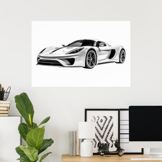 Tekening van auto's II Poster (Thuiskantoor)