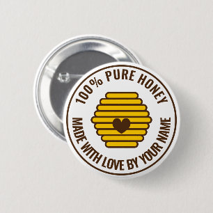 Tekening van bijenkorf honingraat knop voor imker ronde button 5,7 cm