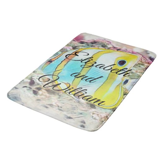  tekening van blauwe gele vis in Zee Badmat (Gekanteld)