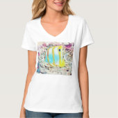  tekening van blauwe gele vis in Zee T-shirt (Voorkant)