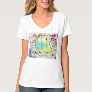 tekening van blauwe gele vis in Zee T-shirt