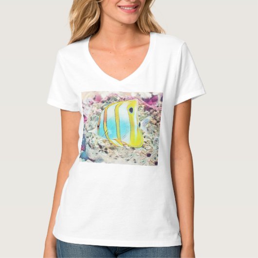 tekening van blauwe gele vis in Zee T-shirt (Voorkant)
