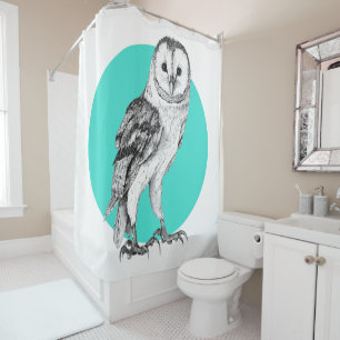 Tekening van de Barn Owl in de zwarte pen op Turqu Douchegordijn