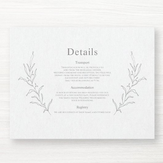 Tekening van de botanische olievlek Elegant Modern Informatiekaartje