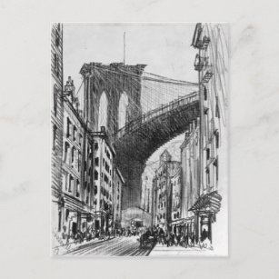  tekening van de Brooklyn Bridge Tenements Briefkaart