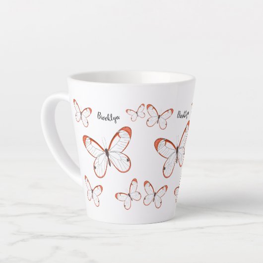 Tekening van de cartoon van de brillenglyter latte mok (Linkerhoek)