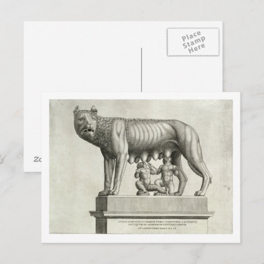 Tekening van de Etruscan bronze van de she-wolf Briefkaart (Voorkant / Achterkant)