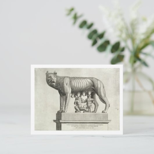 Tekening van de Etruscan bronze van de she-wolf Briefkaart (Staand voorkant)