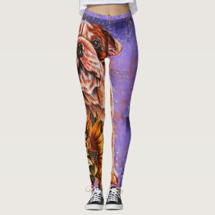 Tekening van de hond van Bulldog en Sunflower Dog Leggings