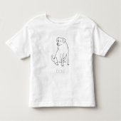 Tekening van de hond zittend, spoor het woord kinder shirts (Voorkant)