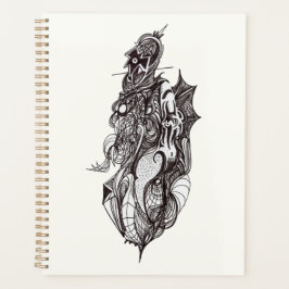 Tekening van de inkt van de gevleugelde ruiter planner