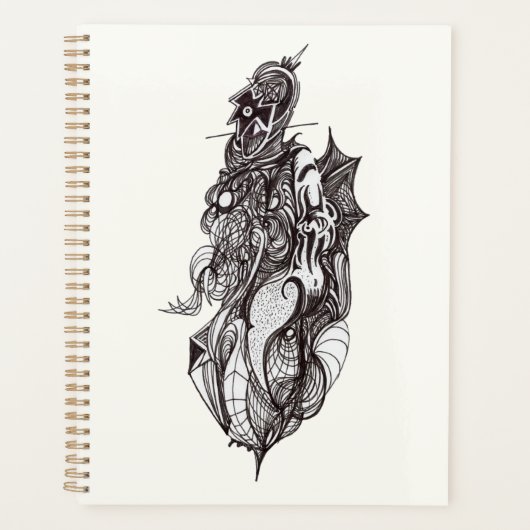 Tekening van de inkt van de gevleugelde ruiter planner (Voorkant)