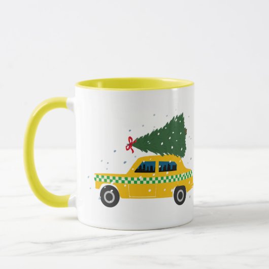 Tekening van de kerstboom met de gele Cab Taxi Mok (Links)