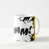 Tekening van de kunstspraak van de pop met tekst. koffiemok (Voorkant rechts)