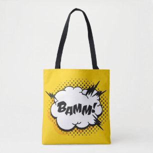 Tekening van de kunstspraak van de pop met tekst.  tote bag